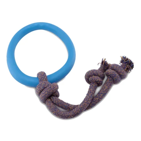 Aro Azul de caucho natural con cuerda de algodón reciclado para perros - Juguete interactivo Green Pets