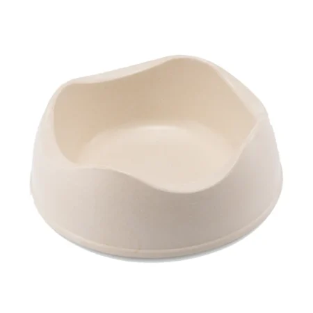 Comedero de bambú para perros con pies de goma, diseño antideslizante y color beige