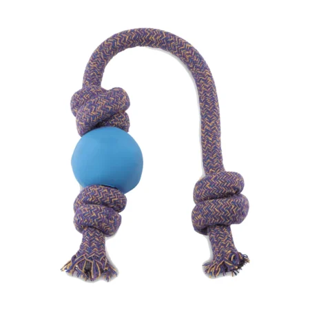 Pelota Azul con cuerda de caucho natural y algodón reciclado para perros - Juguete interactivo Green Pets